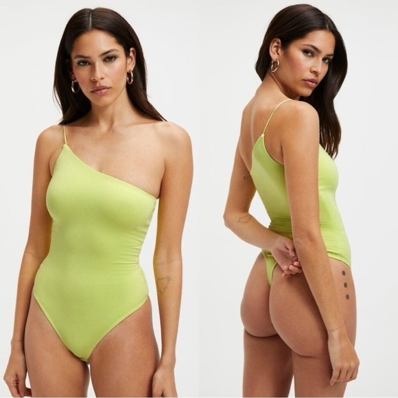 NWT GOOD AMERICAN Good Touch One Shoulder 90s Bodysuit in Key Lime Sz XL - Picture 1 of 5